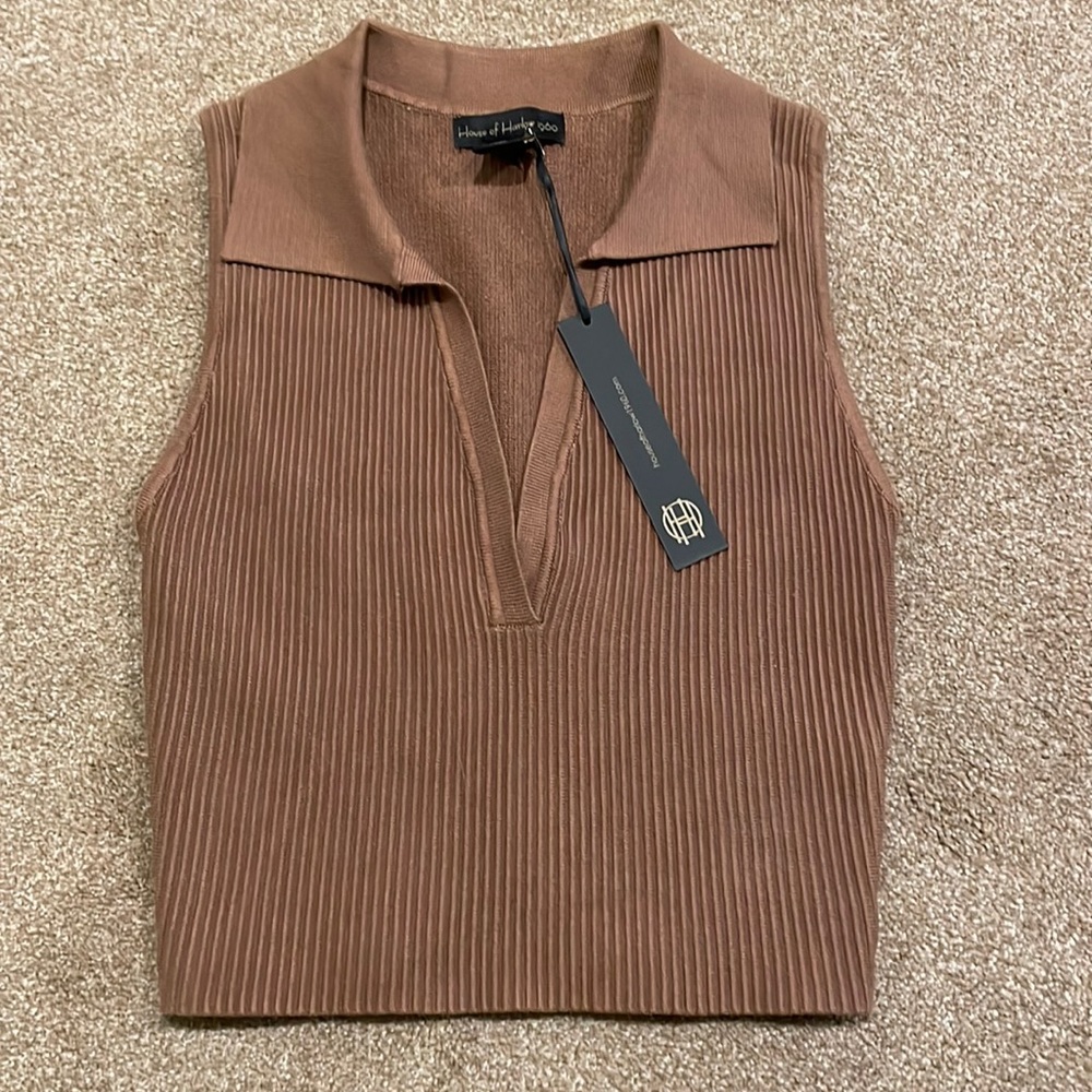 NWT House of Harlow Cropped Sculpt Knit Collar Tank